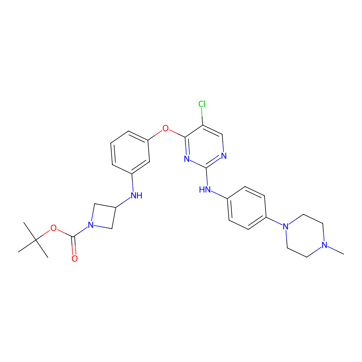 Tert-butyl 3-((3-((5-chloro-2-((4-(4-methylpiperazin-1-YL)phenyl)amino)pyrimidin-4-YL)oxy)phenyl)amino)azetidine-1-carboxylate molecular structure, CAS 2177266-44-1