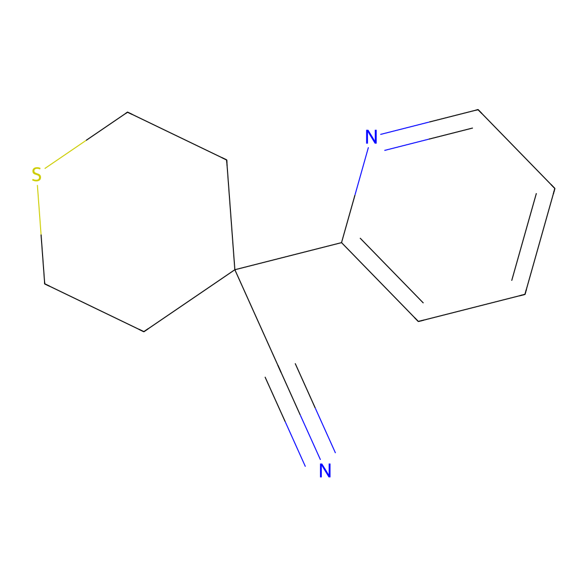 4-(Pyridin-2-yl)tetrahydro-2H-thiopyran-4-carbonitrile molecular structure, CAS 2177266-50-9