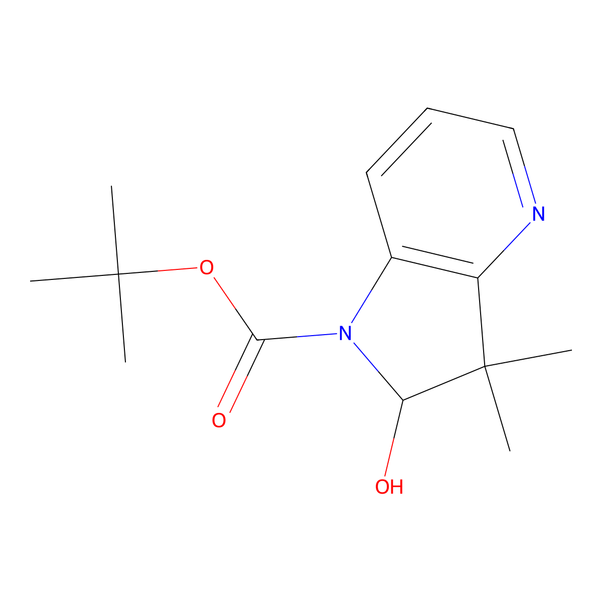 Tert-butyl 2-hydroxy-3,3-dimethyl-2,3-dihydro-1H-pyrrolo[3,2-B]pyridine-1-carboxylate molecular structure, CAS 2177266-57-6