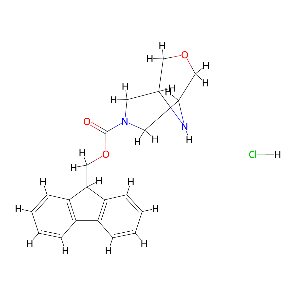 (9H-fluoren-9-yl)methyl 3-oxa-7,9-diazabicyclo[3.3.1]nonane-7-carboxylate hydrochloride molecular structure, CAS 2177266-61-2