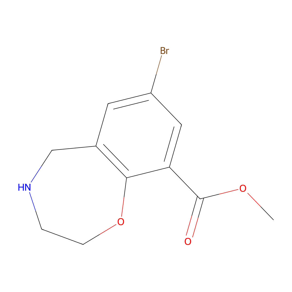 Methyl 7-bromo-2,3,4,5-tetrahydro-1,4-benzoxazepine-9-carboxylate molecular structure, CAS 2177266-71-4