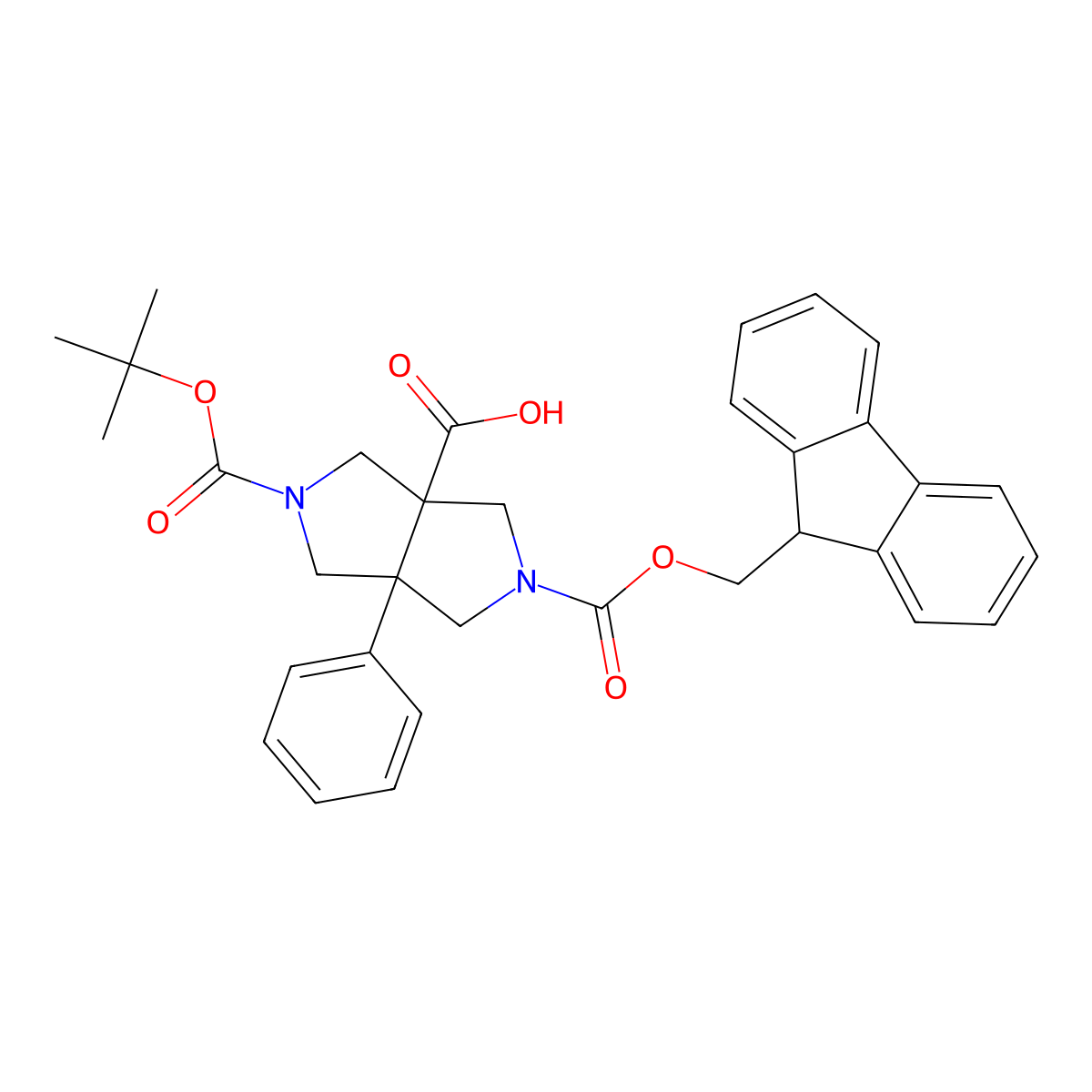 2-(((9H-Fluoren-9-yl)methoxy)carbonyl)-5-(tert-butoxycarbonyl)-6a-phenylhexahydropyrrolo[3,4-c]pyrrole-3a(1H)-carboxylic acid molecular structure, CAS 2177266-90-7