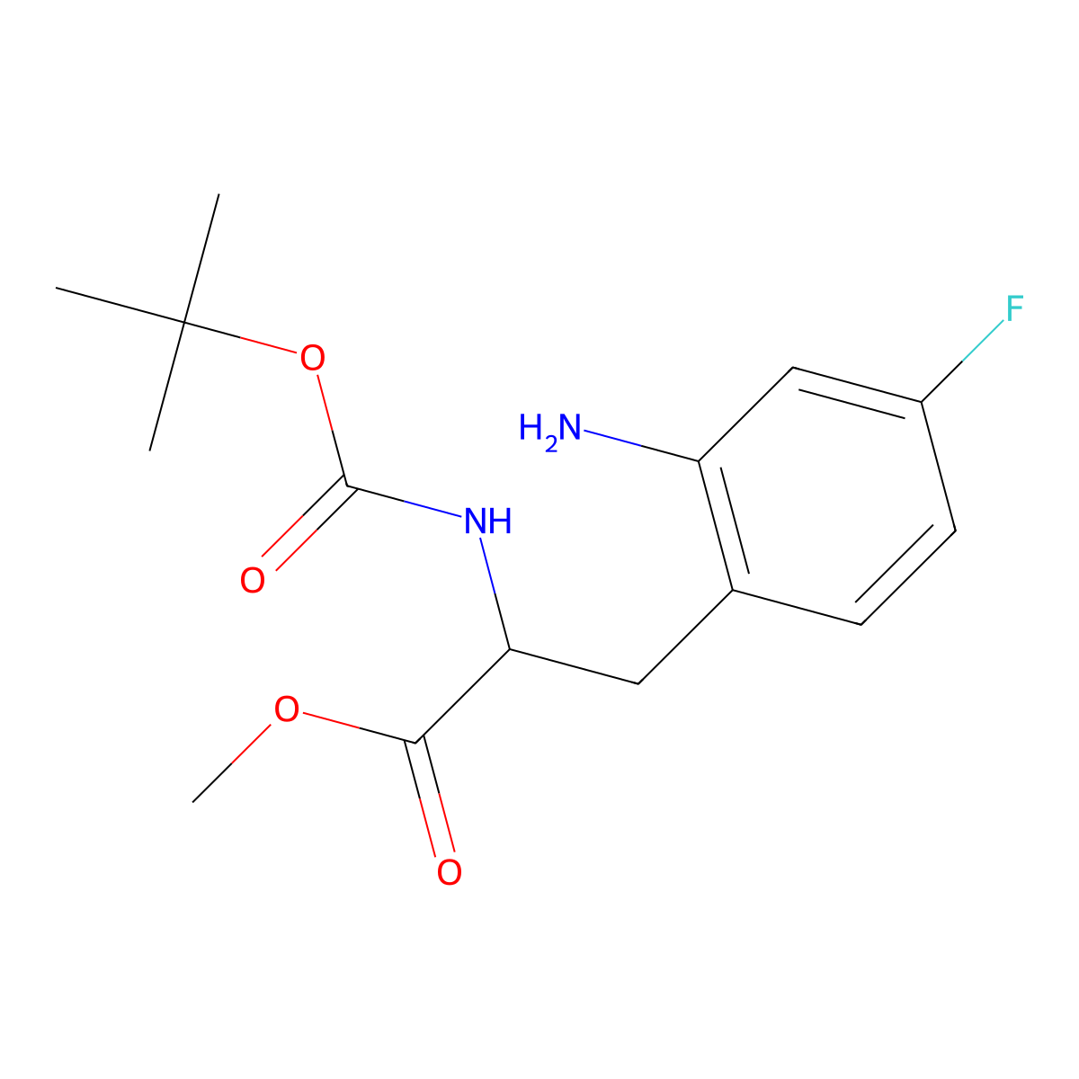 (S)-Methyl 3-(2-amino-4-fluorophenyl)-2-((tert-butoxycarbonyl)amino)propanoate molecular structure, CAS 2177267-04-6
