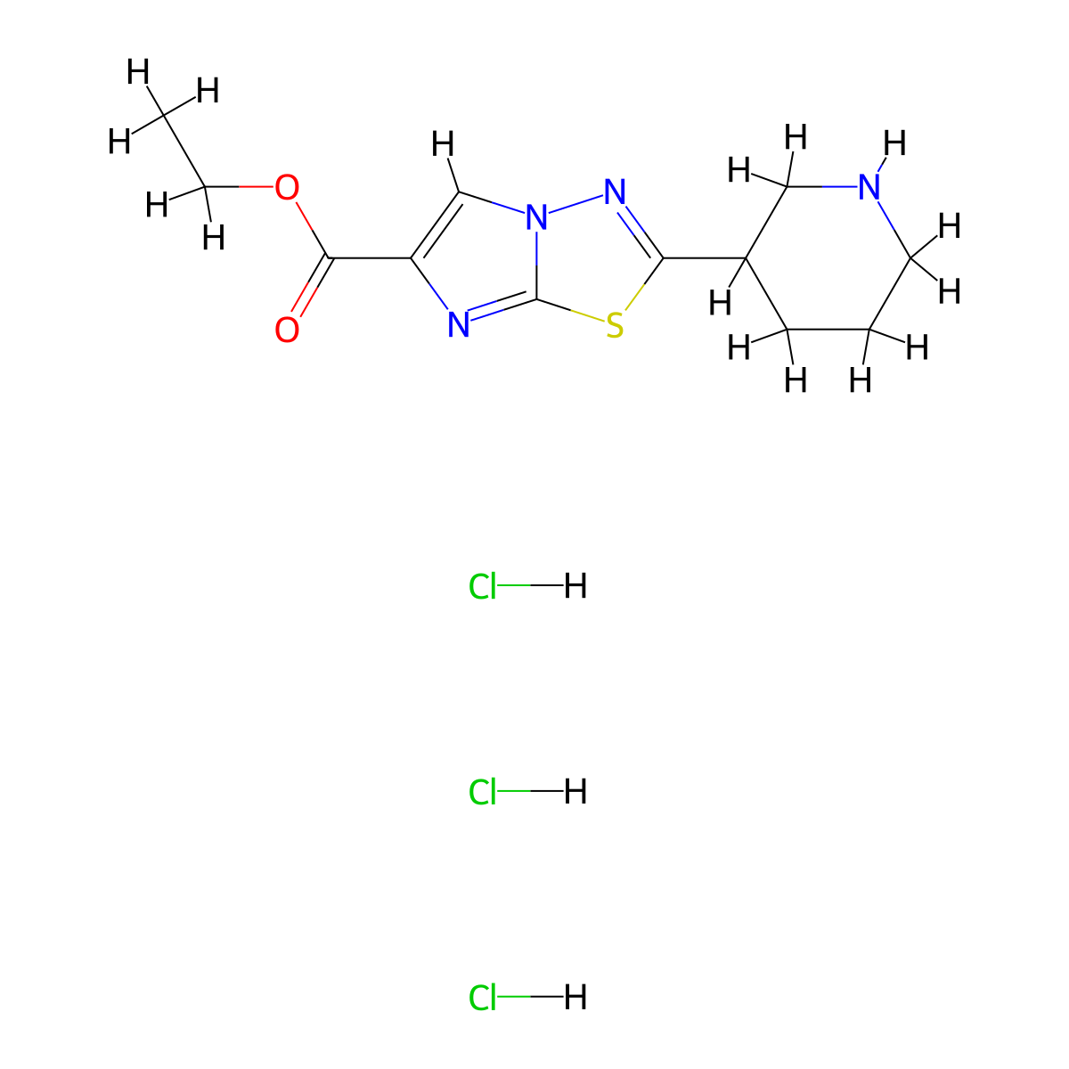 Ethyl 2-(piperidin-3-yl)imidazo[2,1-b][1,3,4]thiadiazole-6-carboxylate trihydrochloride molecular structure, CAS 2177267-19-3