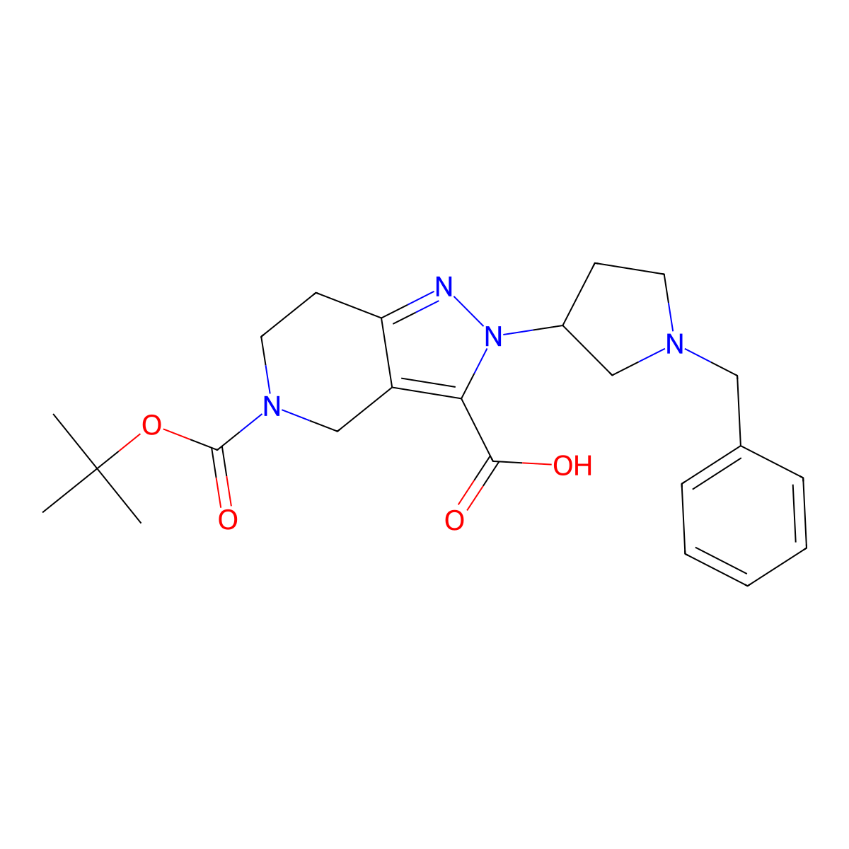2-(1-Benzylpyrrolidin-3-YL)-5-(tert-butoxycarbonyl)-4,5,6,7-tetrahydro-2H-pyrazolo[4,3-C]pyridine-3-carboxylic acid molecular structure, CAS 2177267-35-3