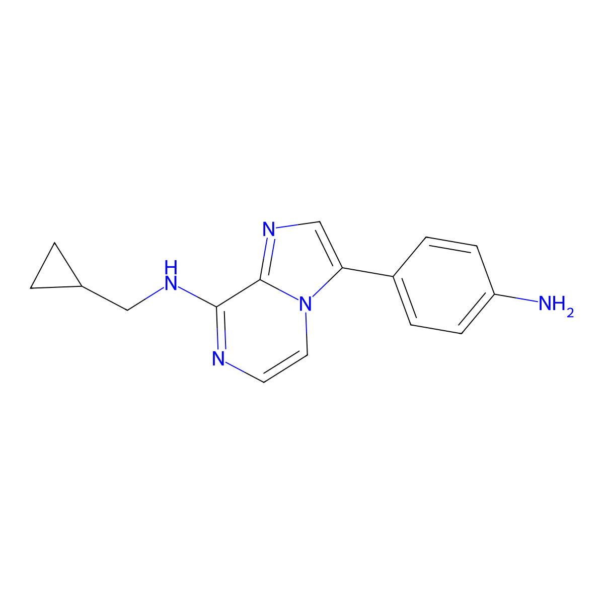 3-(4-aminophenyl)-N-(cyclopropylmethyl)imidazo[1,2-a]pyrazin-8-amine molecular structure, CAS 2177267-37-5