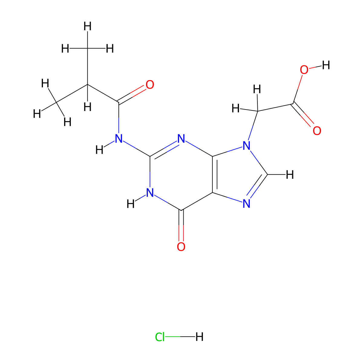2-(2-Isobutyramido-6-oxo-1H-purin-9(6H)-YL)acetic acid hcl molecular structure, CAS 2177267-39-7