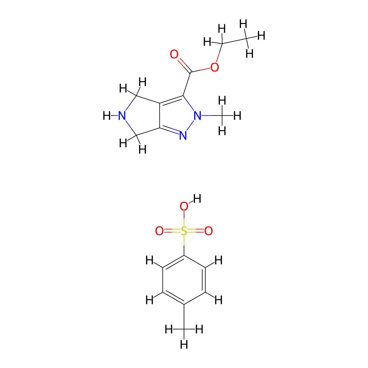 Ethyl 2-methyl-2,4,5,6-tetrahydropyrrolo[3,4-c]pyrazole-3-carboxylate 4-methylbenzenesulfonate molecular structure, CAS 2177267-41-1