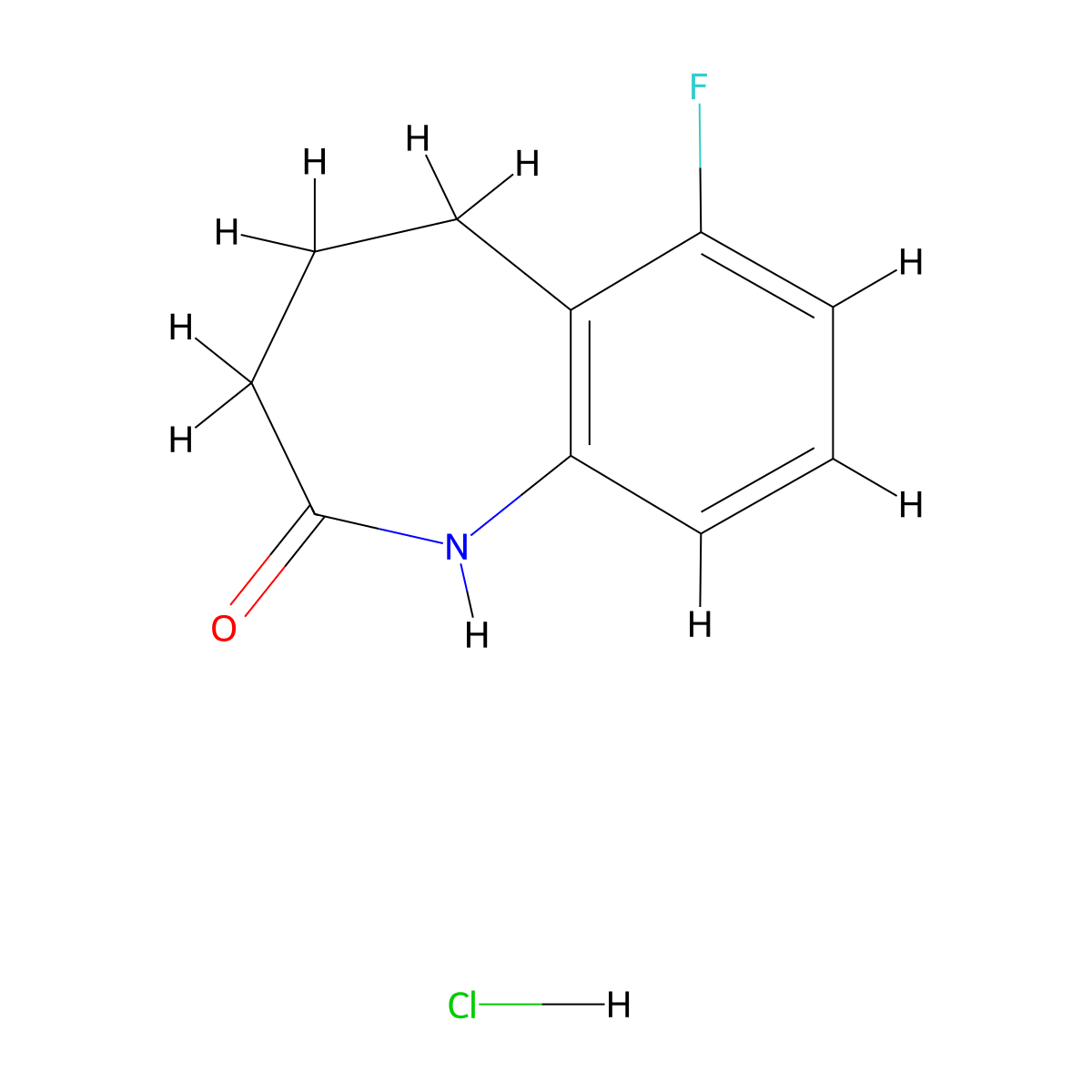 6-Fluoro-1,3,4,5-tetrahydro-2H-benzo[B]azepin-2-one hcl molecular structure, CAS 2177267-52-4