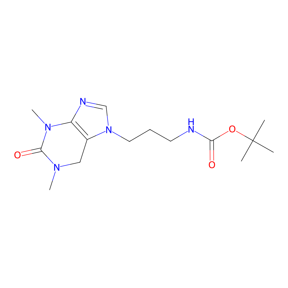 Tert-butyl (3-(1,3-dimethyl-2-oxo-2,3-dihydro-1H-purin-7(6H)-YL)propyl)carbamate molecular structure, CAS 2177267-74-0