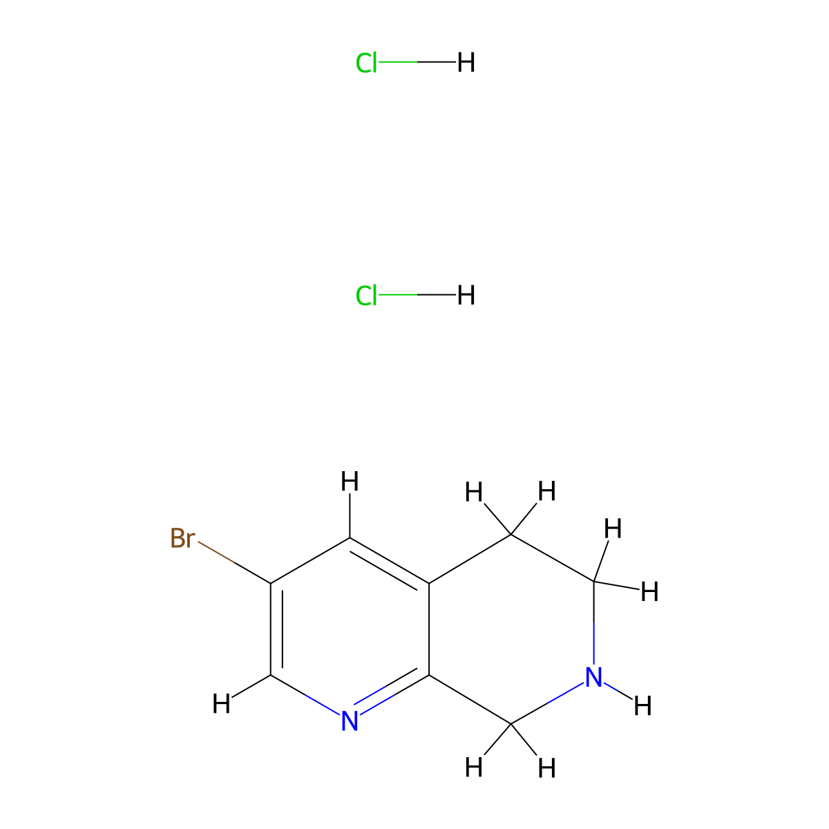 3-Bromo-5,6,7,8-tetrahydro-1,7-naphthyridine dihydrochloride molecular structure, CAS 2177267-75-1