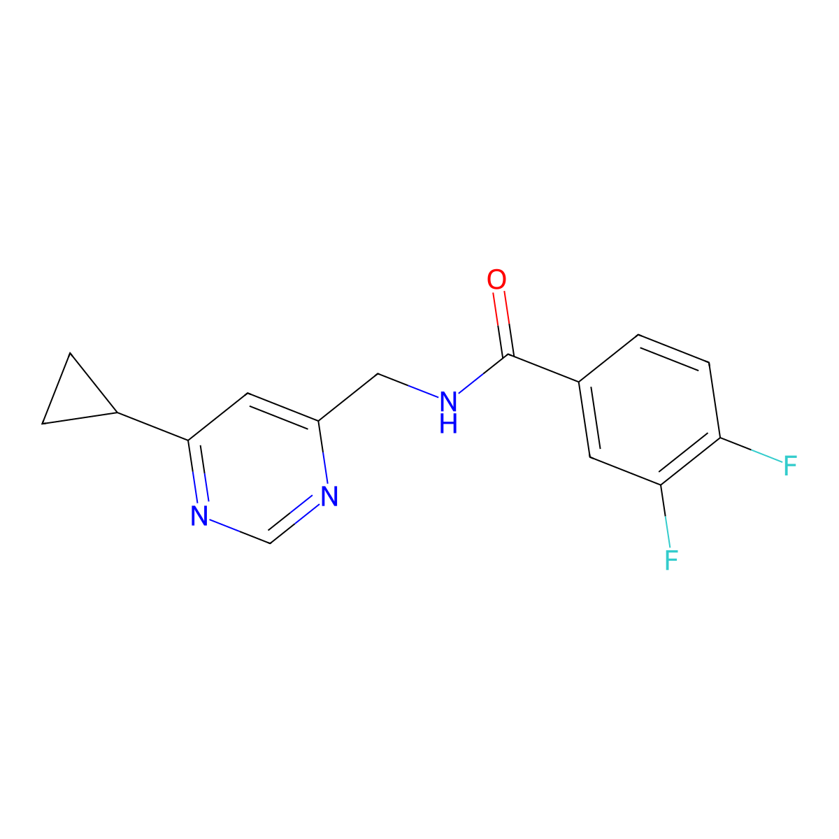 N-[(6-cyclopropylpyrimidin-4-yl)methyl]-3,4-difluorobenzamide molecular structure, CAS 2177365-38-5