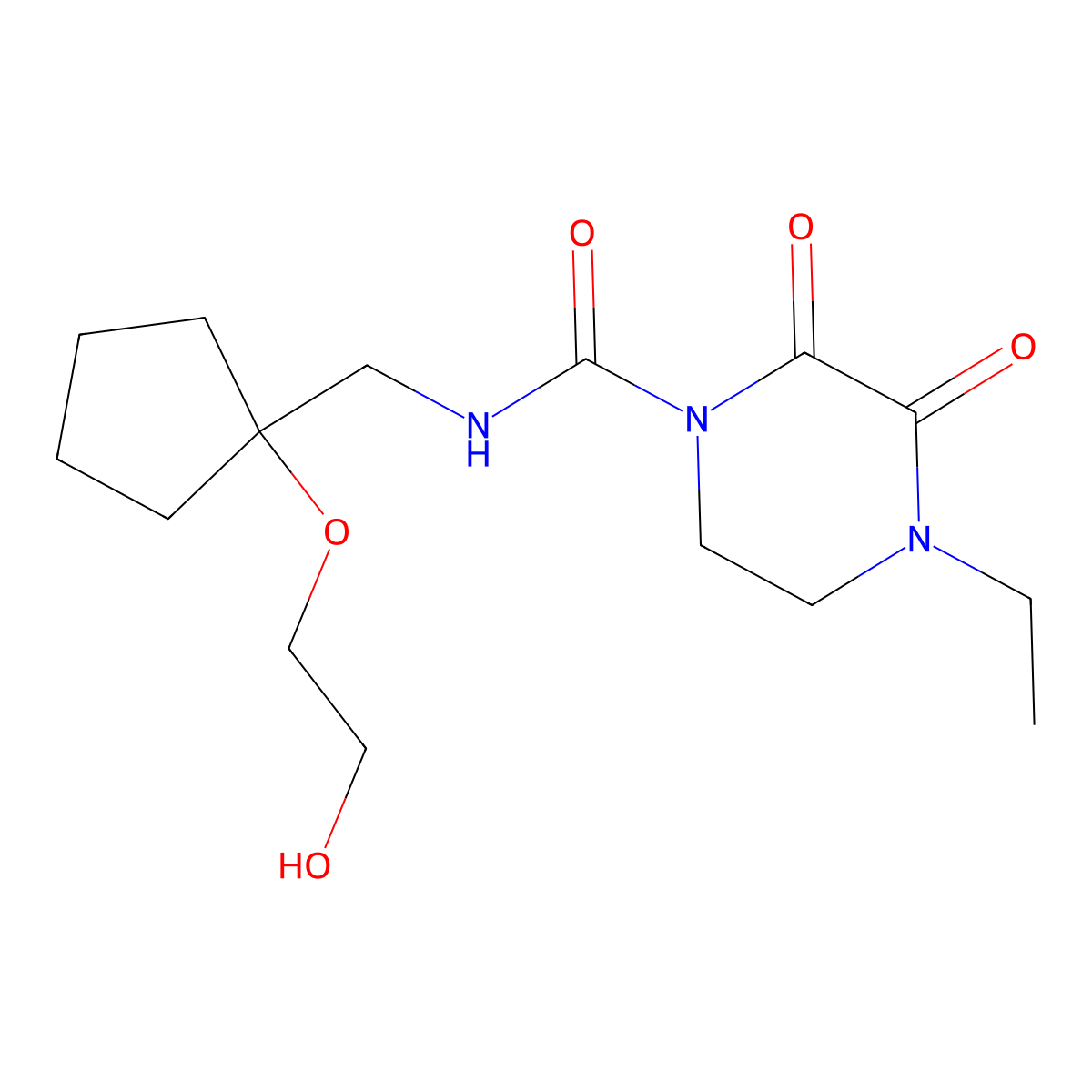 4-ethyl-N-((1-(2-hydroxyethoxy)cyclopentyl)methyl)-2,3-dioxopiperazine-1-carboxamide molecular structure, CAS 2177365-39-6