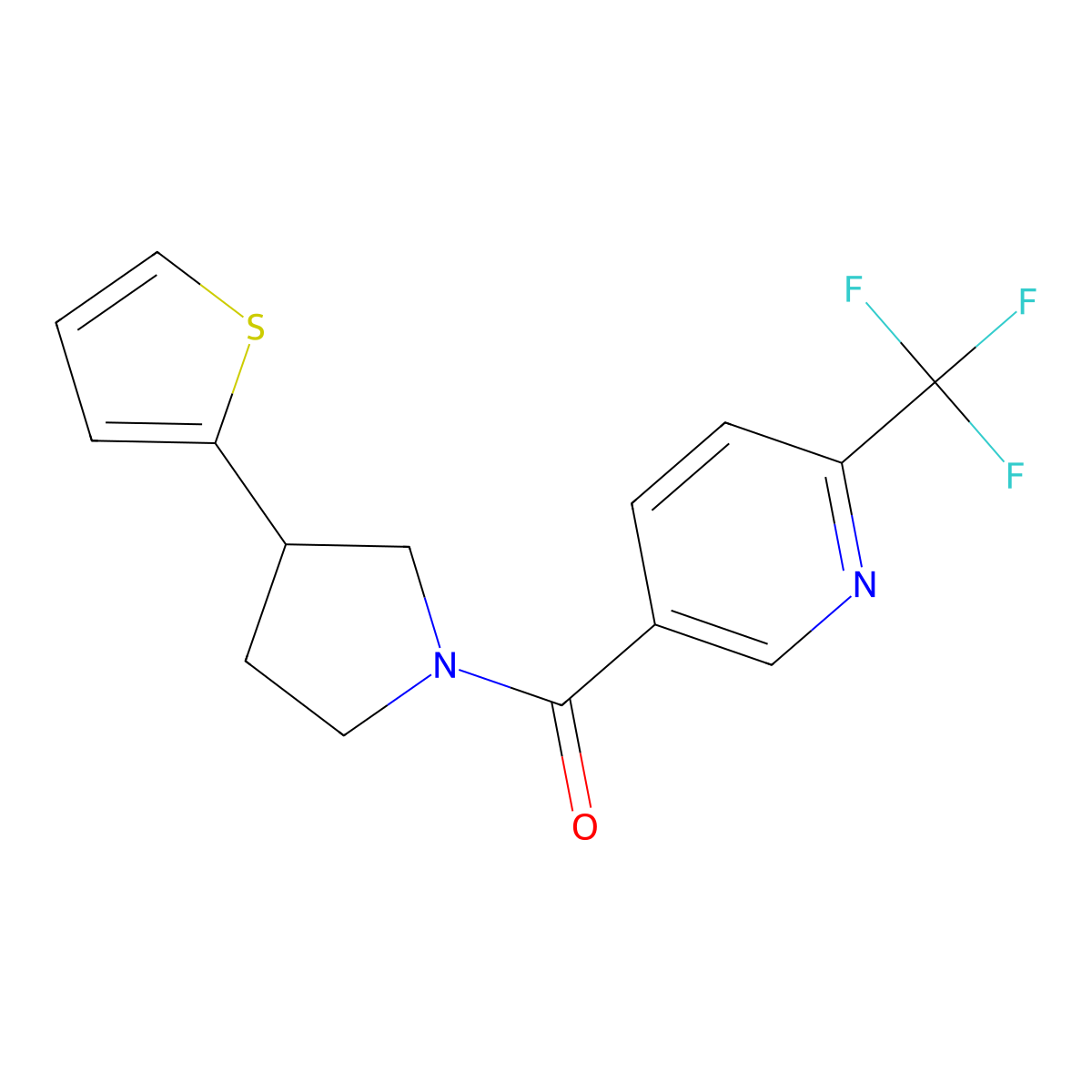 5-[3-(Thiophen-2-yl)pyrrolidine-1-carbonyl]-2-(trifluoromethyl)pyridine molecular structure, CAS 2177365-42-1