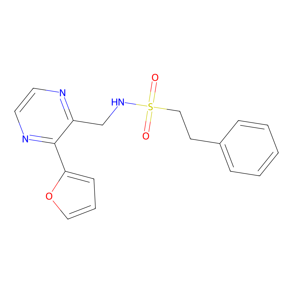 N-((3-(furan-2-yl)pyrazin-2-yl)methyl)-2-phenylethanesulfonamide molecular structure, CAS 2177365-43-2