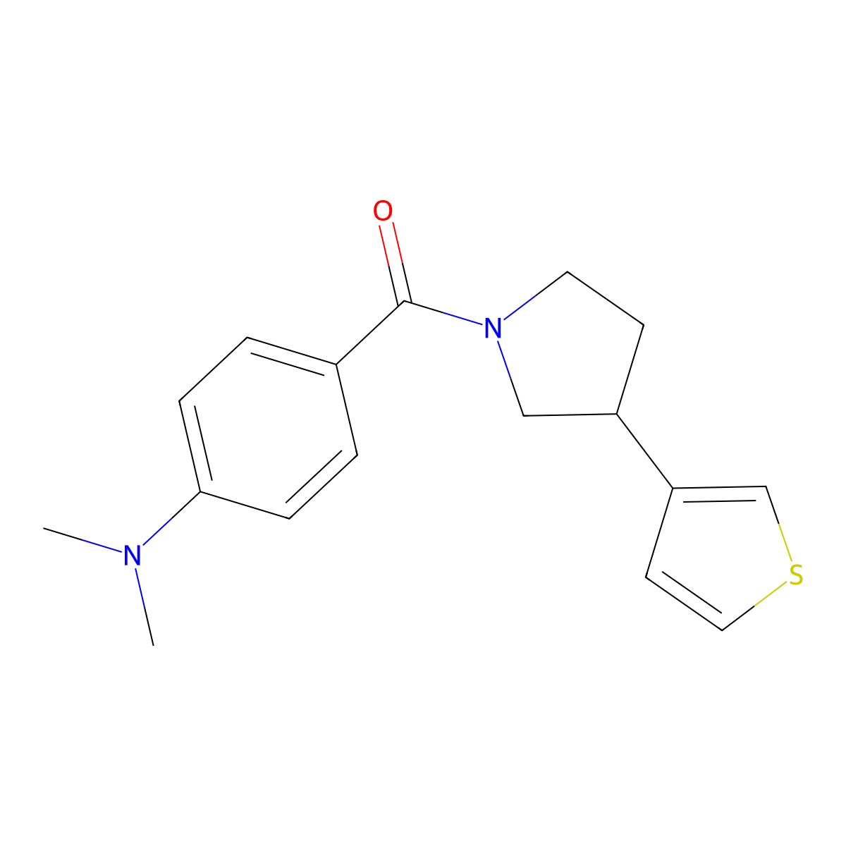 (4-(Dimethylamino)phenyl)(3-(thiophen-3-yl)pyrrolidin-1-yl)methanone molecular structure, CAS 2177365-44-3