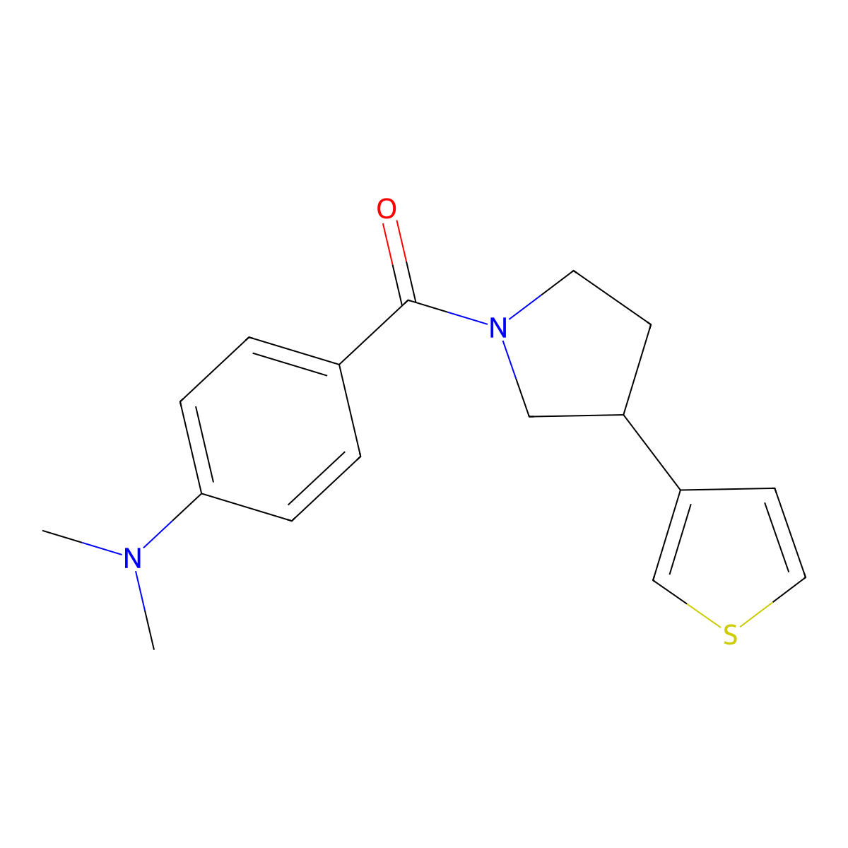 (4-(Dimethylamino)phenyl)(3-(thiophen-3-yl)pyrrolidin-1-yl)methanone molecular structure, CAS 2177365-44-3