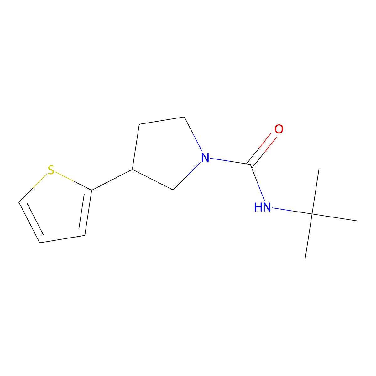 N-tert-butyl-3-(thiophen-2-yl)pyrrolidine-1-carboxamide molecular structure, CAS 2177365-45-4