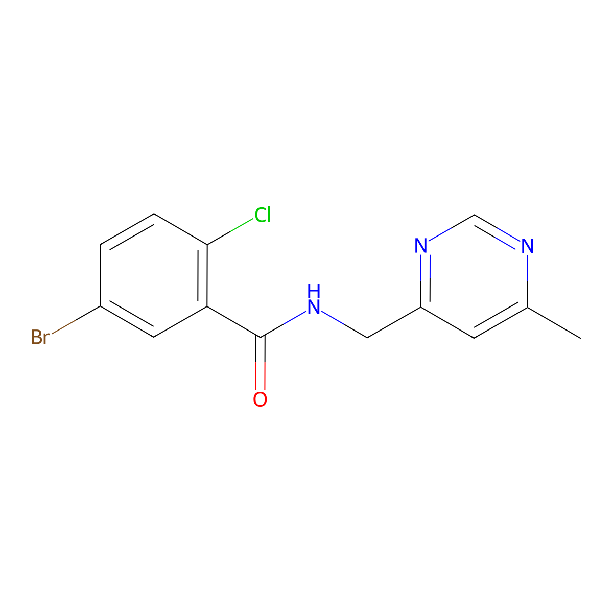 5-bromo-2-chloro-N-[(6-methylpyrimidin-4-yl)methyl]benzamide molecular structure, CAS 2177365-46-5