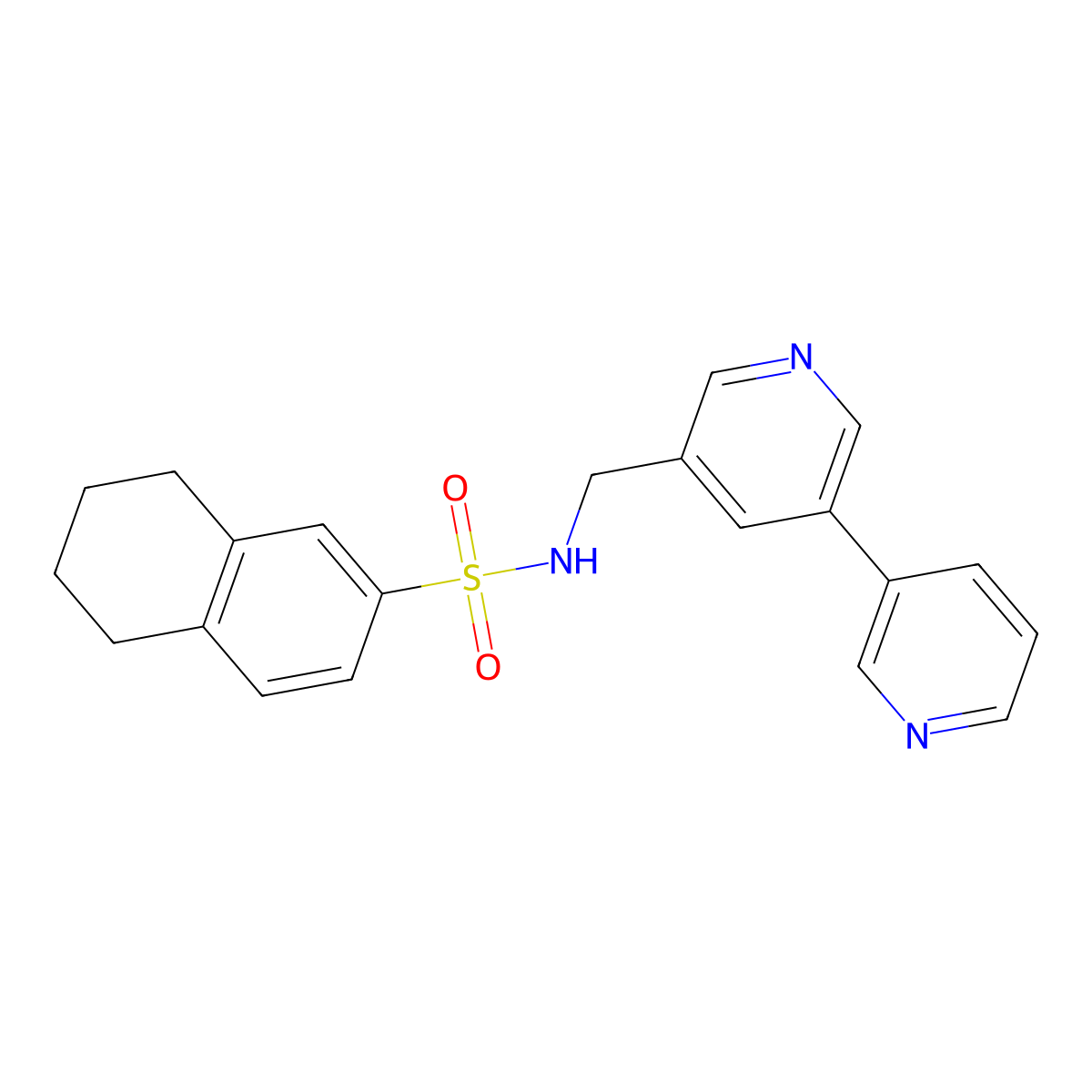 N-({[3,3'-bipyridine]-5-yl}methyl)-5,6,7,8-tetrahydronaphthalene-2-sulfonamide molecular structure, CAS 2177365-48-7