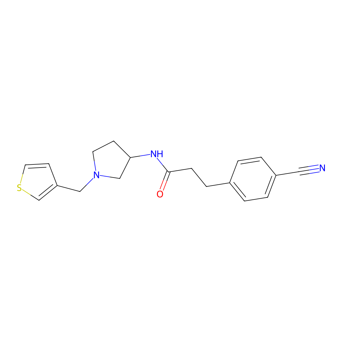 3-(4-cyanophenyl)-N-(1-(thiophen-3-ylmethyl)pyrrolidin-3-yl)propanamide molecular structure, CAS 2177365-51-2