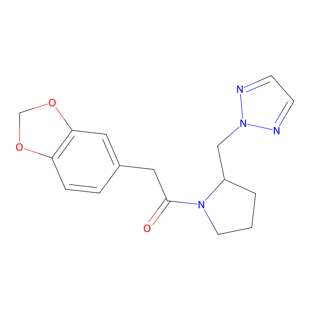 1-(2-((2H-1,2,3-triazol-2-yl)methyl)pyrrolidin-1-yl)-2-(benzo[d][1,3]dioxol-5-yl)ethan-1-one molecular structure, CAS 2177365-53-4