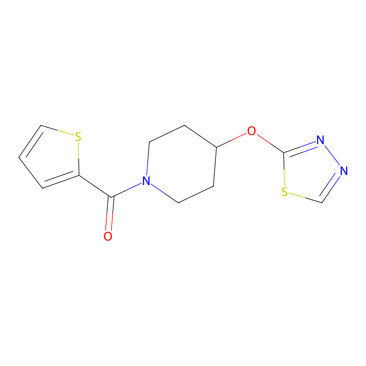 4-(1,3,4-Thiadiazol-2-yloxy)-1-(thiophene-2-carbonyl)piperidine molecular structure, CAS 2177365-54-5