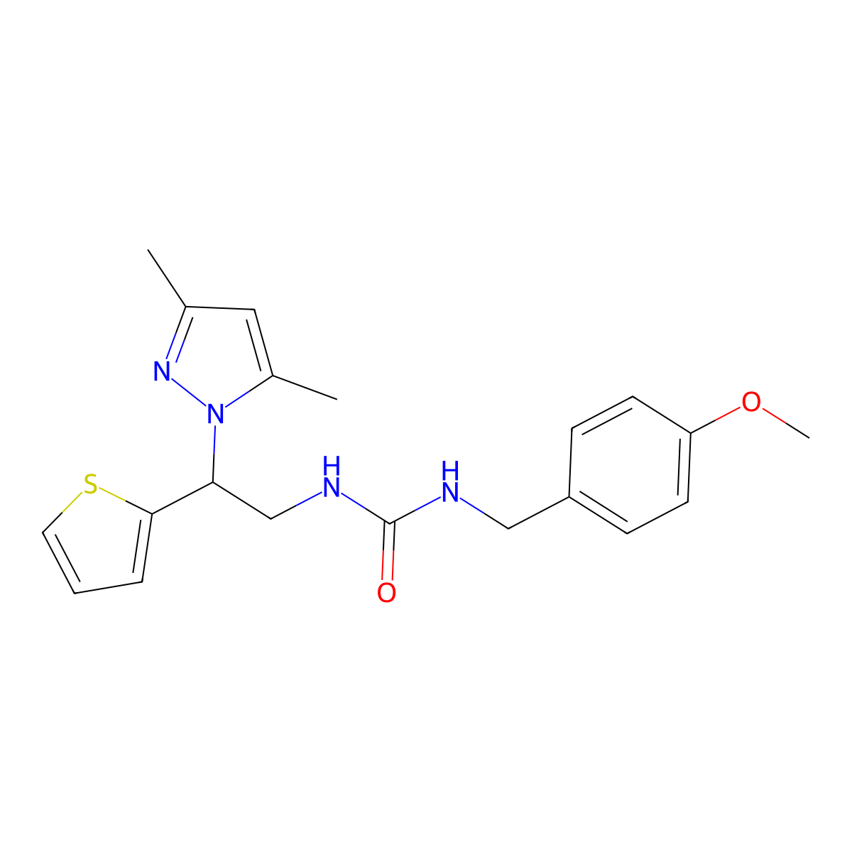 1-(2-(3,5-dimethyl-1H-pyrazol-1-yl)-2-(thiophen-2-yl)ethyl)-3-(4-methoxybenzyl)urea molecular structure, CAS 2177365-56-7