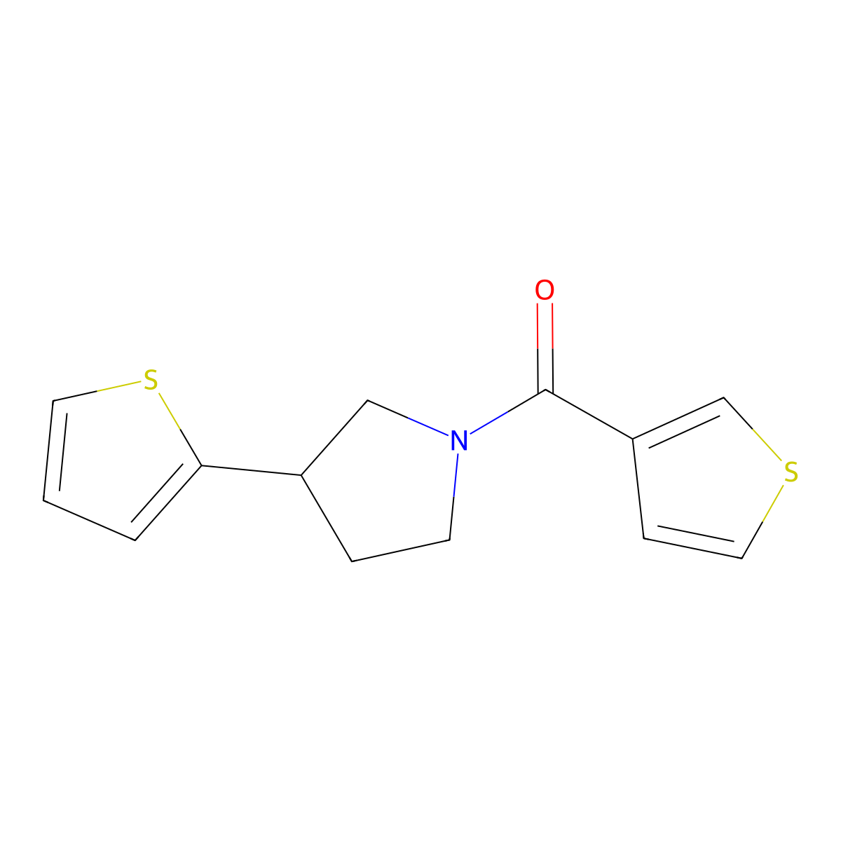 3-(Thiophen-2-yl)-1-(thiophene-3-carbonyl)pyrrolidine molecular structure, CAS 2177365-59-0