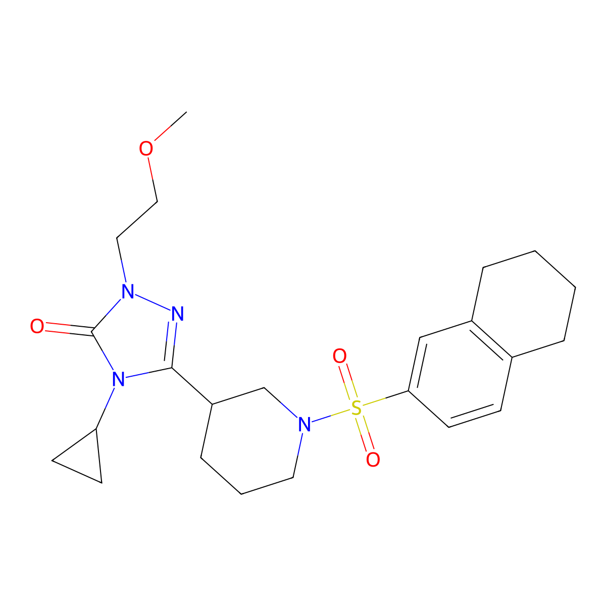 4-cyclopropyl-1-(2-methoxyethyl)-3-(1-((5,6,7,8-tetrahydronaphthalen-2-yl)sulfonyl)piperidin-3-yl)-1H-1,2,4-triazol-5(4H)-one molecular structure, CAS 2177365-60-3