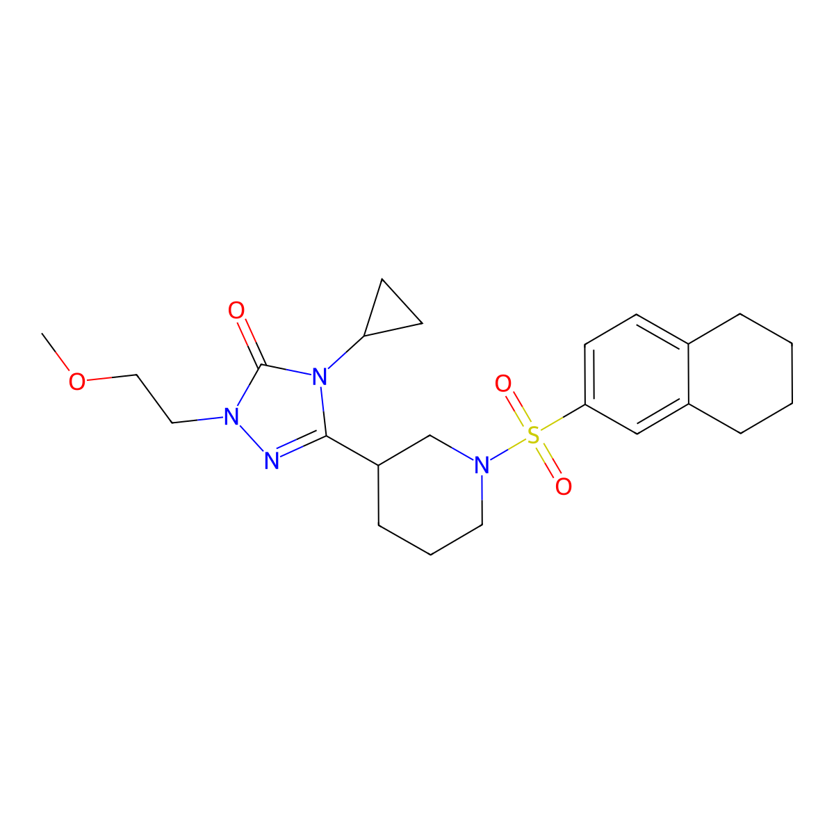 4-cyclopropyl-1-(2-methoxyethyl)-3-(1-((5,6,7,8-tetrahydronaphthalen-2-yl)sulfonyl)piperidin-3-yl)-1H-1,2,4-triazol-5(4H)-one molecular structure, CAS 2177365-60-3