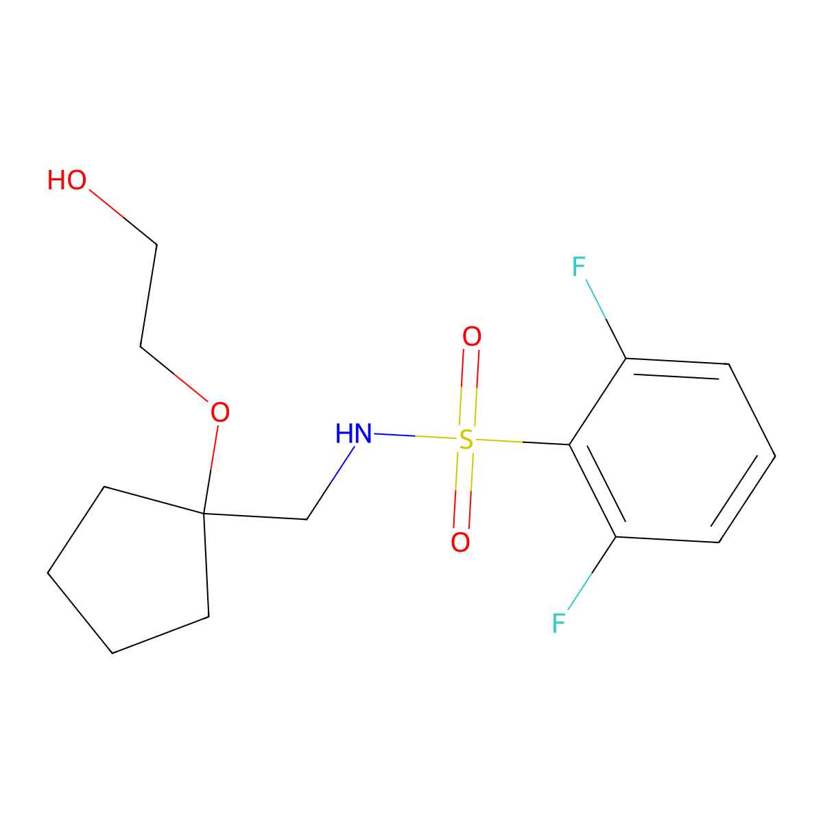 2,6-difluoro-N-((1-(2-hydroxyethoxy)cyclopentyl)methyl)benzenesulfonamide molecular structure, CAS 2177365-61-4