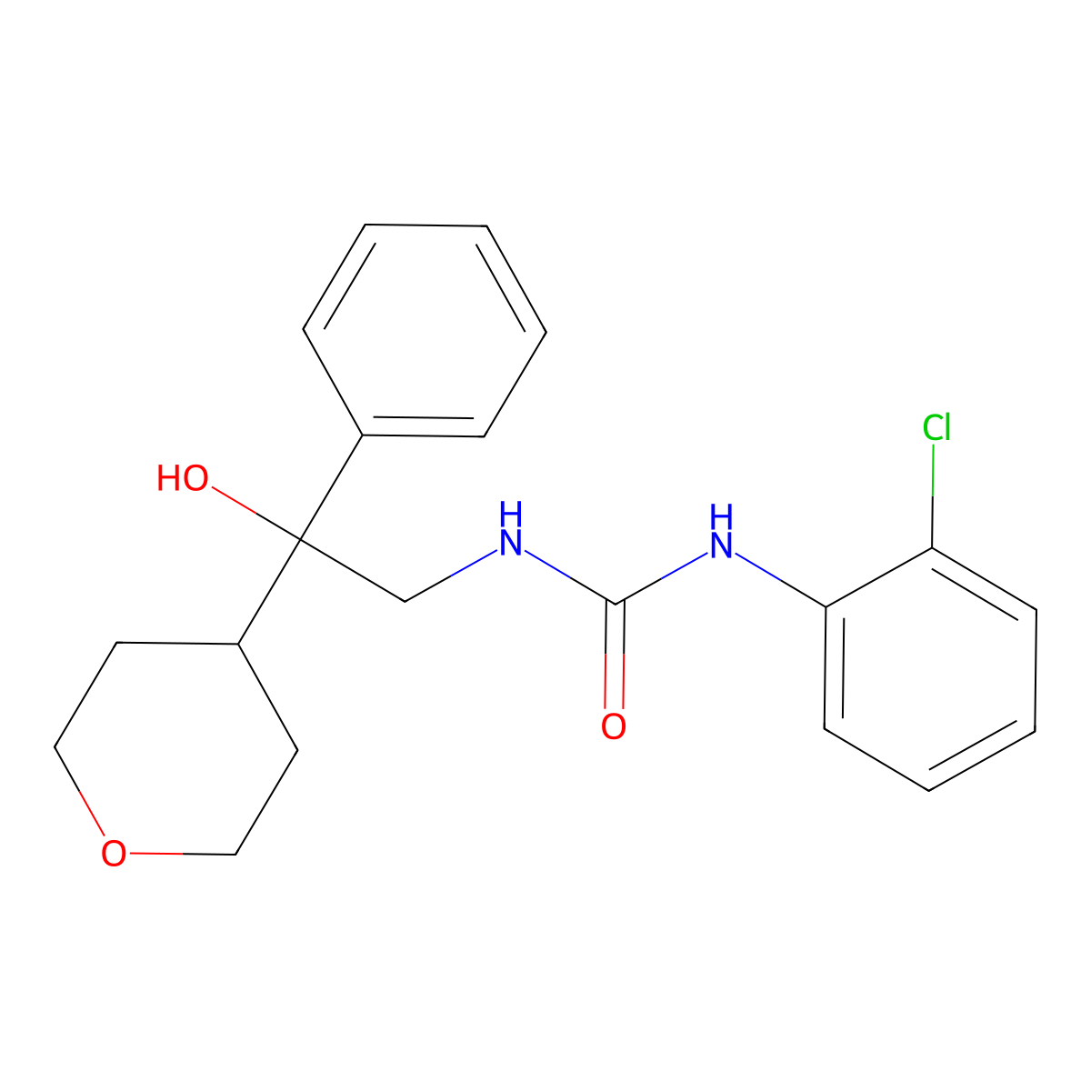 3-(2-Chlorophenyl)-1-[2-hydroxy-2-(oxan-4-yl)-2-phenylethyl]urea molecular structure, CAS 2177365-66-9