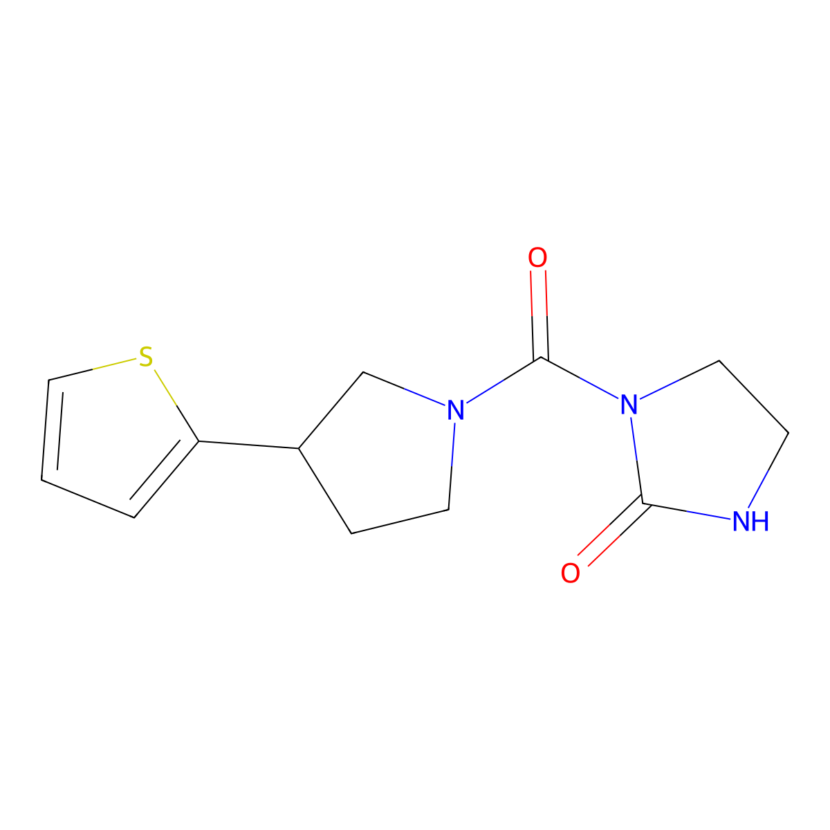 1-[3-(Thiophen-2-yl)pyrrolidine-1-carbonyl]imidazolidin-2-one molecular structure, CAS 2177365-67-0