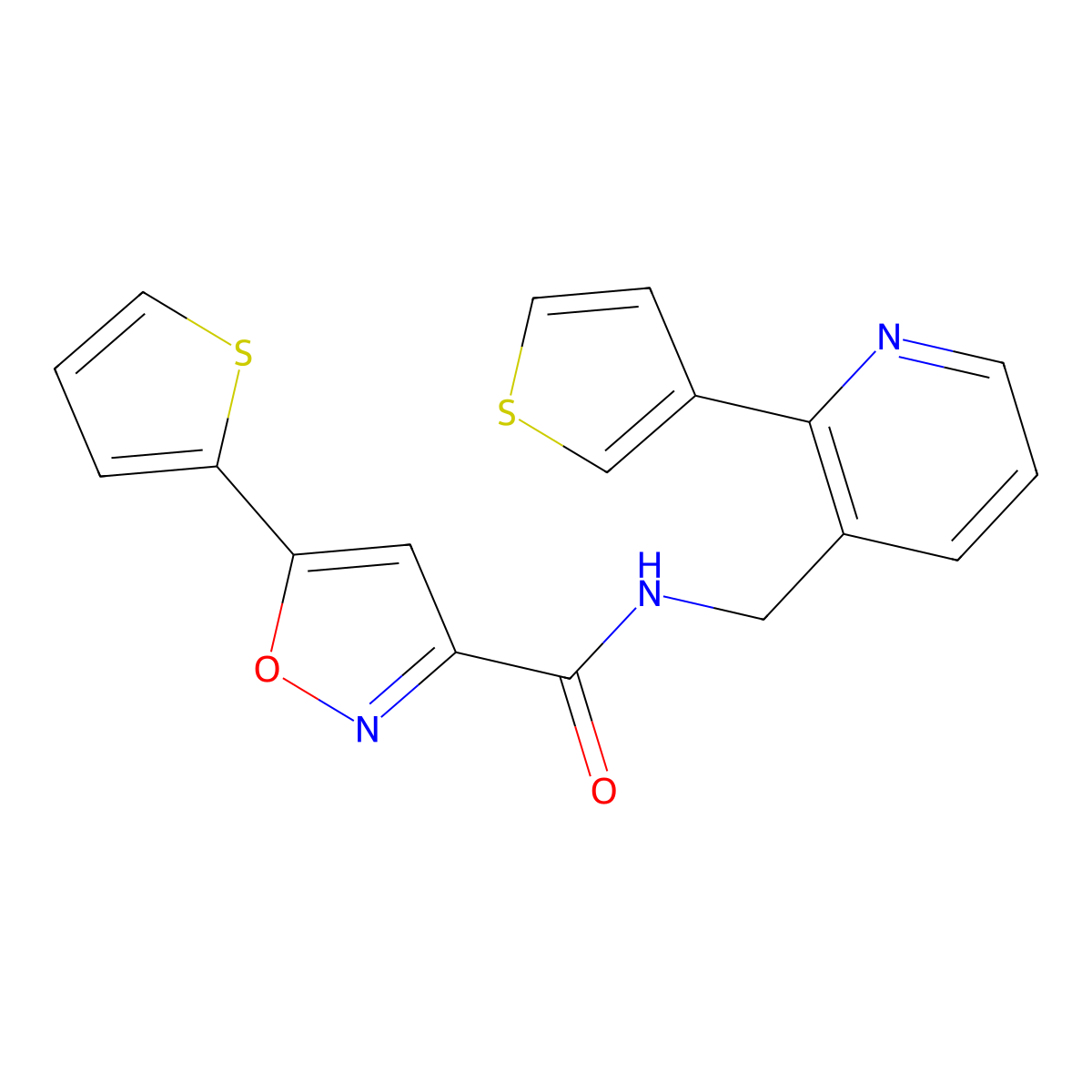 5-(thiophen-2-yl)-N-((2-(thiophen-3-yl)pyridin-3-yl)methyl)isoxazole-3-carboxamide molecular structure, CAS 2177365-69-2