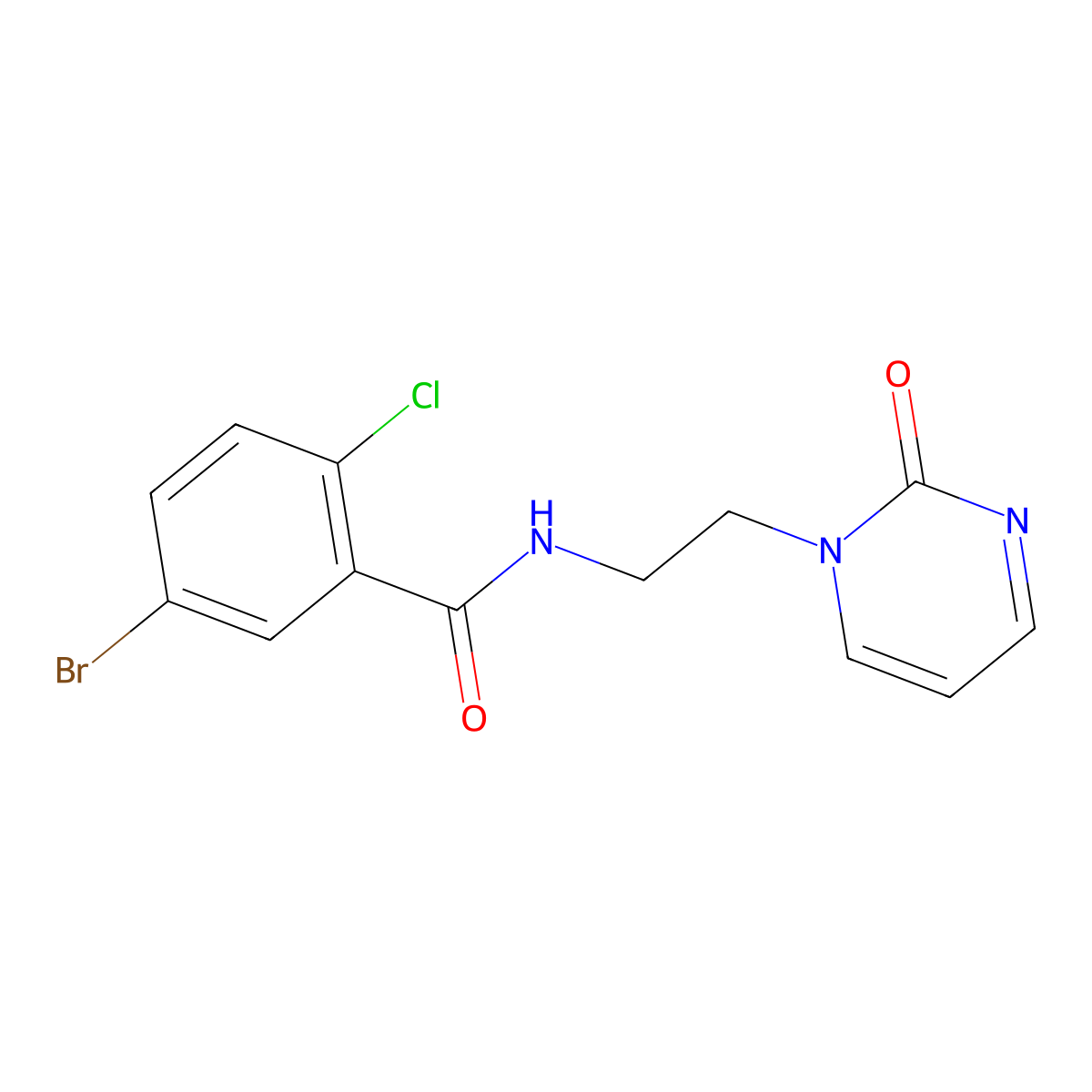 5-bromo-2-chloro-N-(2-(2-oxopyrimidin-1(2H)-yl)ethyl)benzamide molecular structure, CAS 2177365-71-6