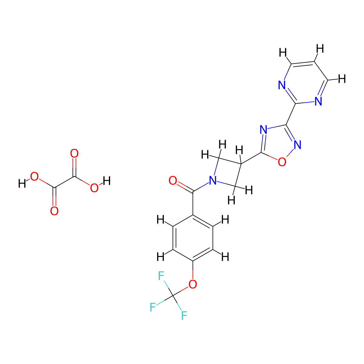 (3-(3-(Pyrimidin-2-yl)-1,2,4-oxadiazol-5-yl)azetidin-1-yl)(4-(trifluoromethoxy)phenyl)methanone oxalate molecular structure, CAS 2177365-77-2