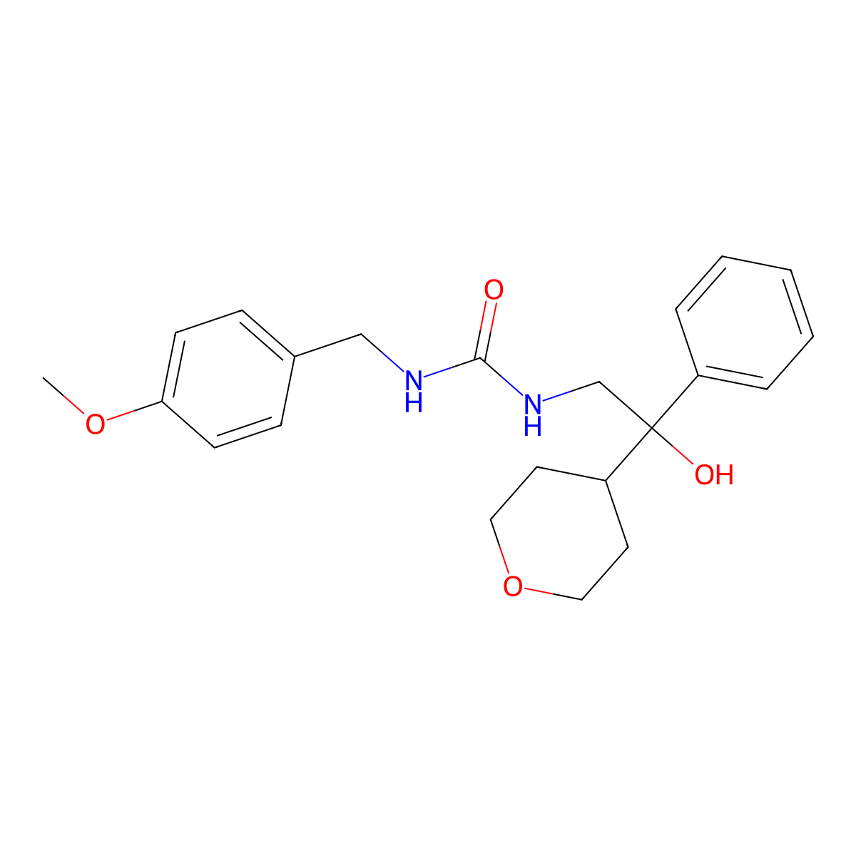 3-[2-Hydroxy-2-(oxan-4-yl)-2-phenylethyl]-1-[(4-methoxyphenyl)methyl]urea molecular structure, CAS 2177365-80-7