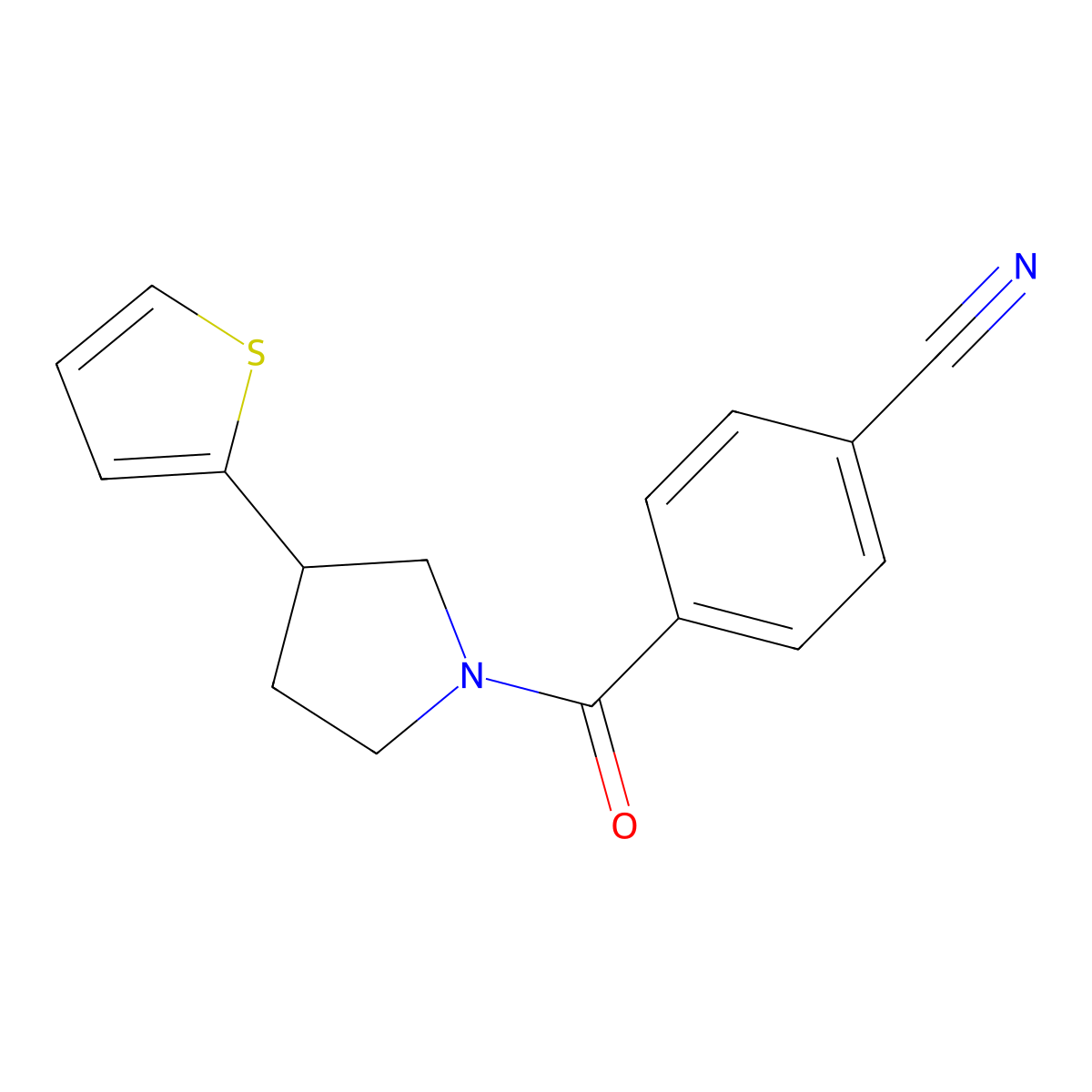 4-[3-(Thiophen-2-yl)pyrrolidine-1-carbonyl]benzonitrile molecular structure, CAS 2177365-82-9