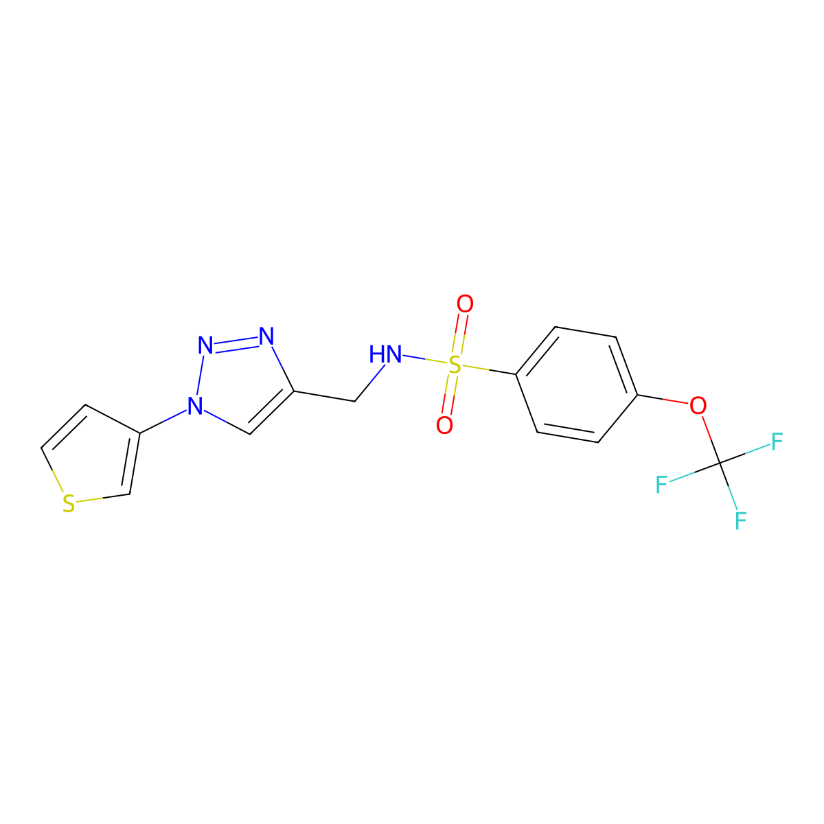 N-((1-(thiophen-3-yl)-1H-1,2,3-triazol-4-yl)methyl)-4-(trifluoromethoxy)benzenesulfonamide molecular structure, CAS 2177365-84-1