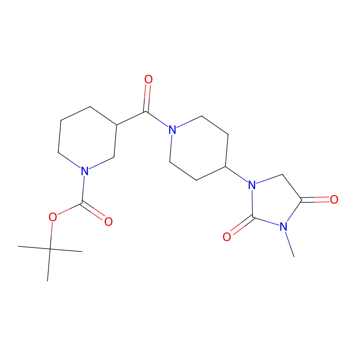 Tert-butyl 3-[4-(3-methyl-2,4-dioxoimidazolidin-1-yl)piperidine-1-carbonyl]piperidine-1-carboxylate molecular structure, CAS 2177365-89-6