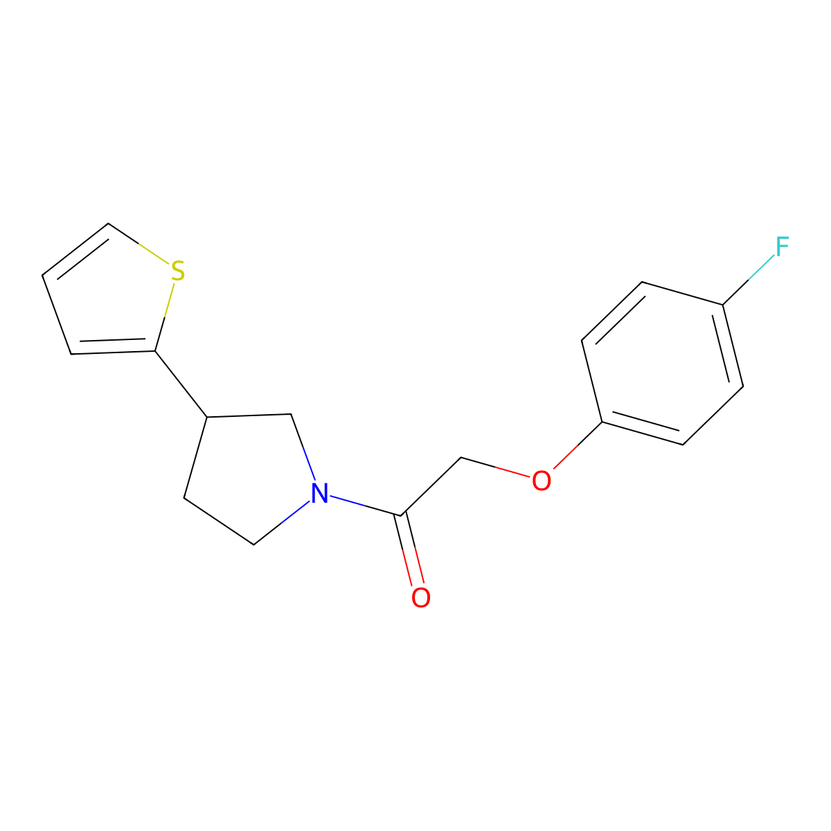 2-(4-Fluorophenoxy)-1-(3-(thiophen-2-yl)pyrrolidin-1-yl)ethan-1-one molecular structure, CAS 2177365-90-9