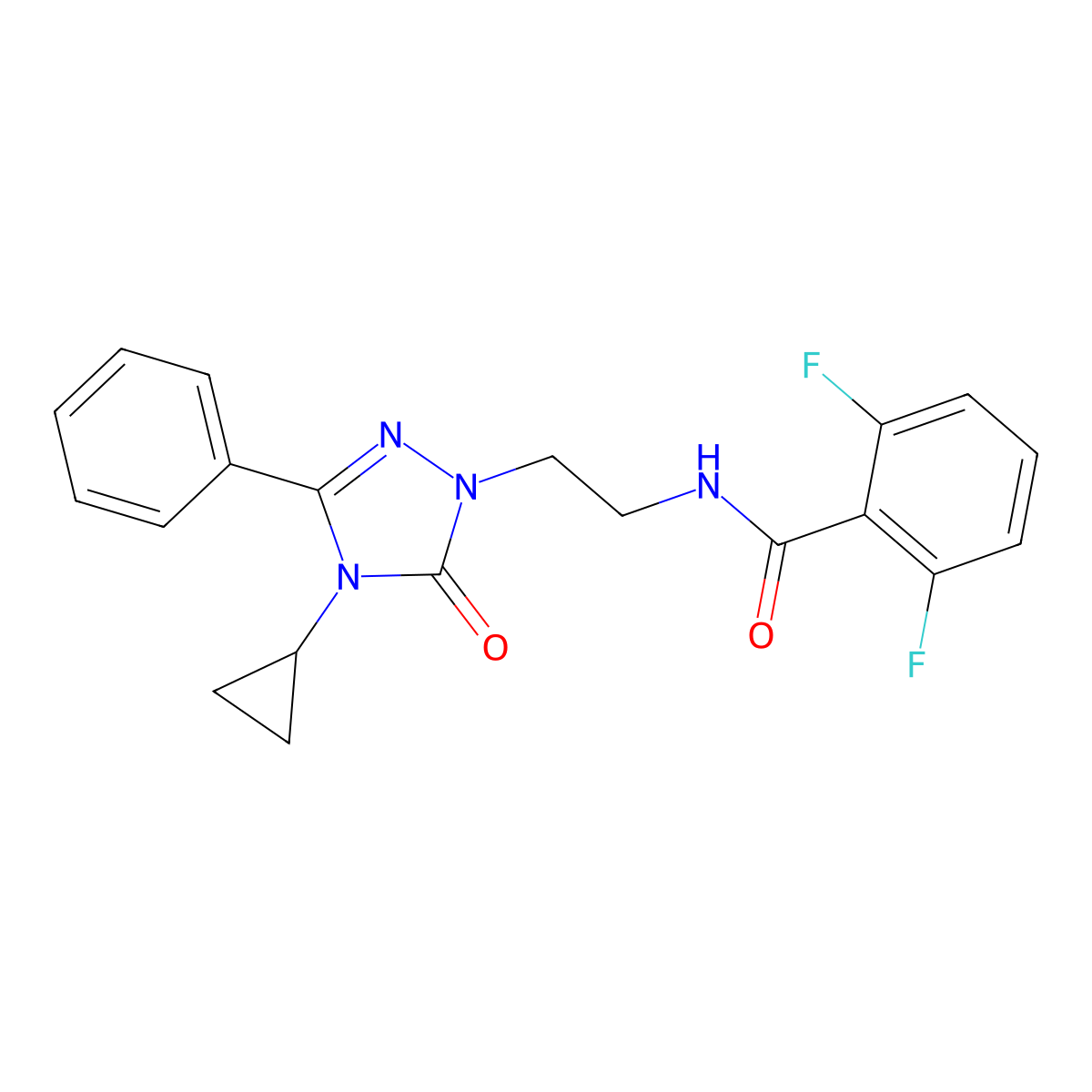 N-[2-(4-cyclopropyl-5-oxo-3-phenyl-4,5-dihydro-1H-1,2,4-triazol-1-yl)ethyl]-2,6-difluorobenzamide molecular structure, CAS 2177365-91-0