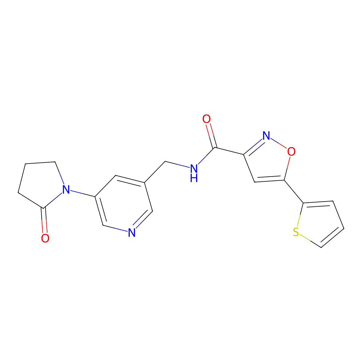 N-((5-(2-oxopyrrolidin-1-yl)pyridin-3-yl)methyl)-5-(thiophen-2-yl)isoxazole-3-carboxamide molecular structure, CAS 2177365-93-2