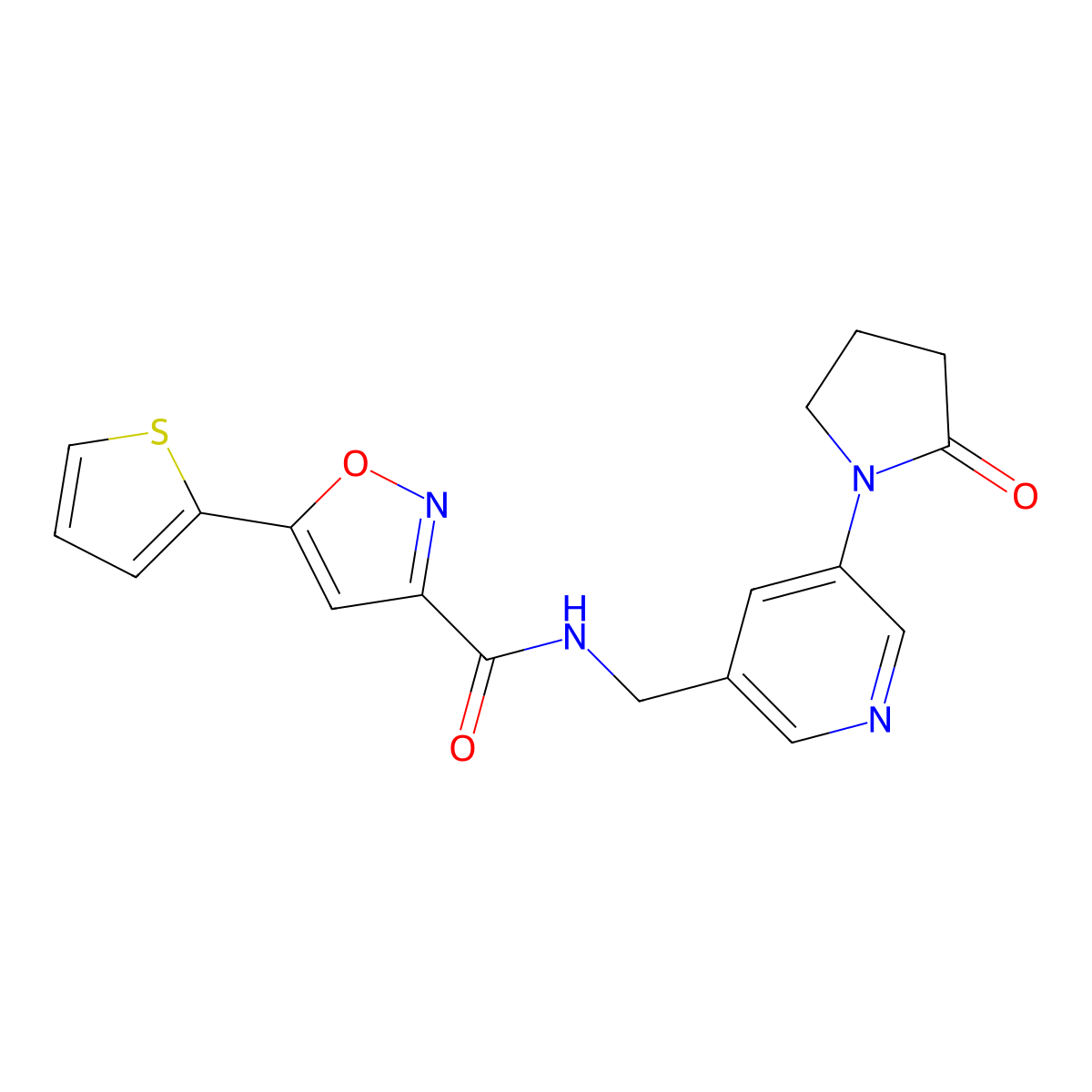 N-((5-(2-oxopyrrolidin-1-yl)pyridin-3-yl)methyl)-5-(thiophen-2-yl)isoxazole-3-carboxamide molecular structure, CAS 2177365-93-2