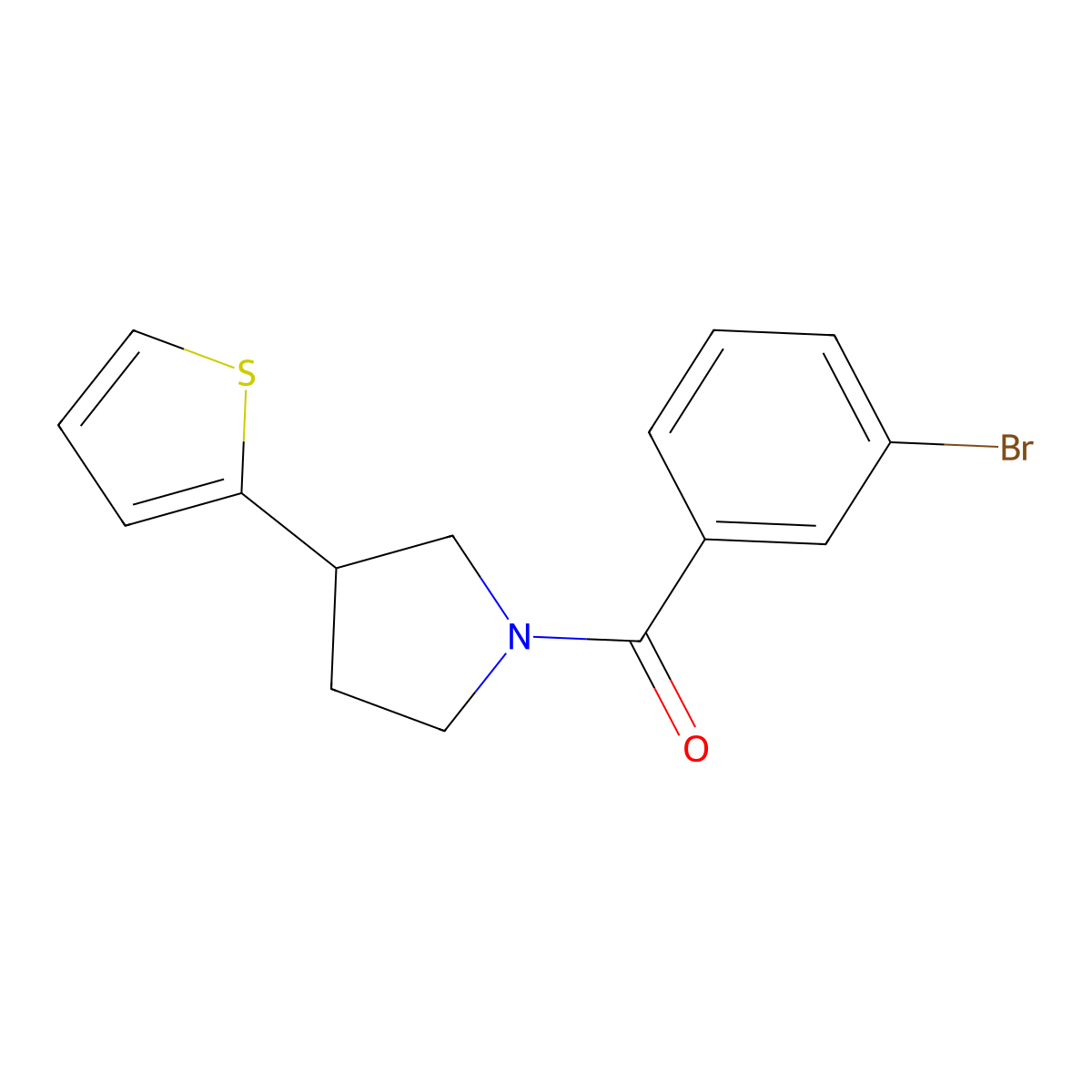 (3-Bromophenyl)(3-(thiophen-2-yl)pyrrolidin-1-yl)methanone molecular structure, CAS 2177365-94-3