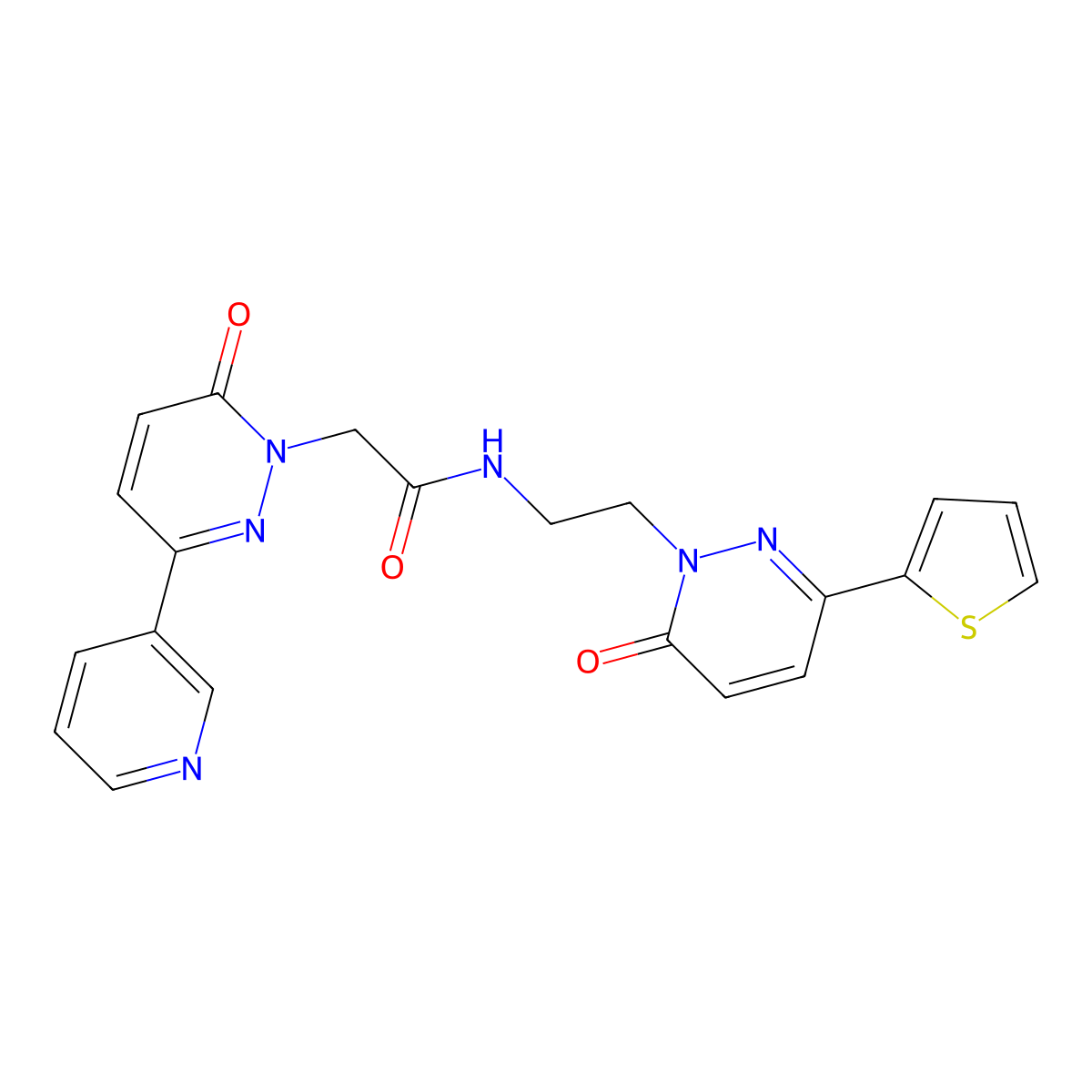2-(6-oxo-3-(pyridin-3-yl)pyridazin-1(6H)-yl)-N-(2-(6-oxo-3-(thiophen-2-yl)pyridazin-1(6H)-yl)ethyl)acetamide molecular structure, CAS 2177365-97-6