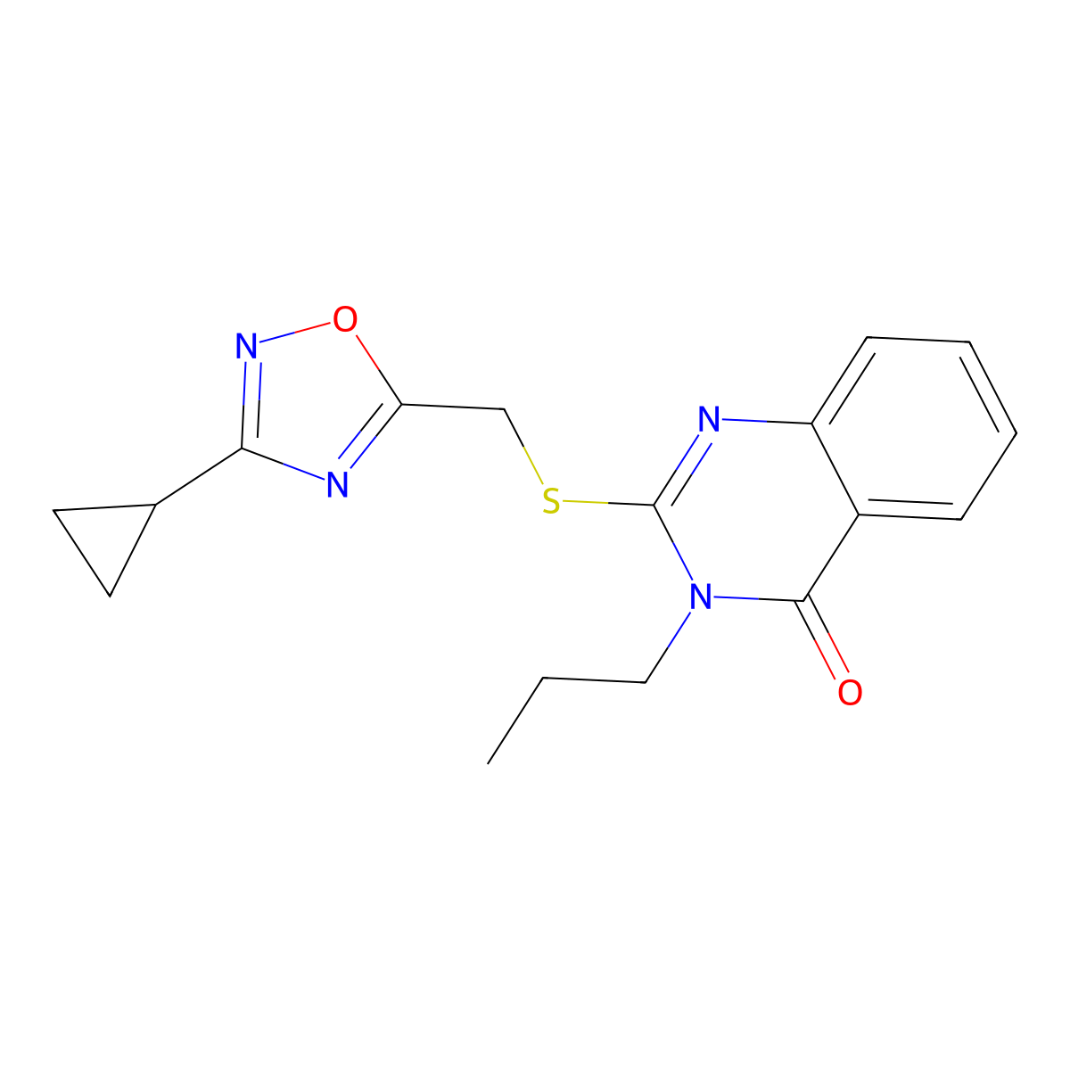 2-(((3-cyclopropyl-1,2,4-oxadiazol-5-yl)methyl)thio)-3-propylquinazolin-4(3H)-one molecular structure, CAS 2177366-04-8