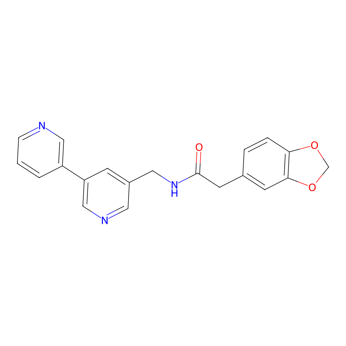 N-([3,3'-bipyridin]-5-ylmethyl)-2-(benzo[d][1,3]dioxol-5-yl)acetamide molecular structure, CAS 2177366-06-0