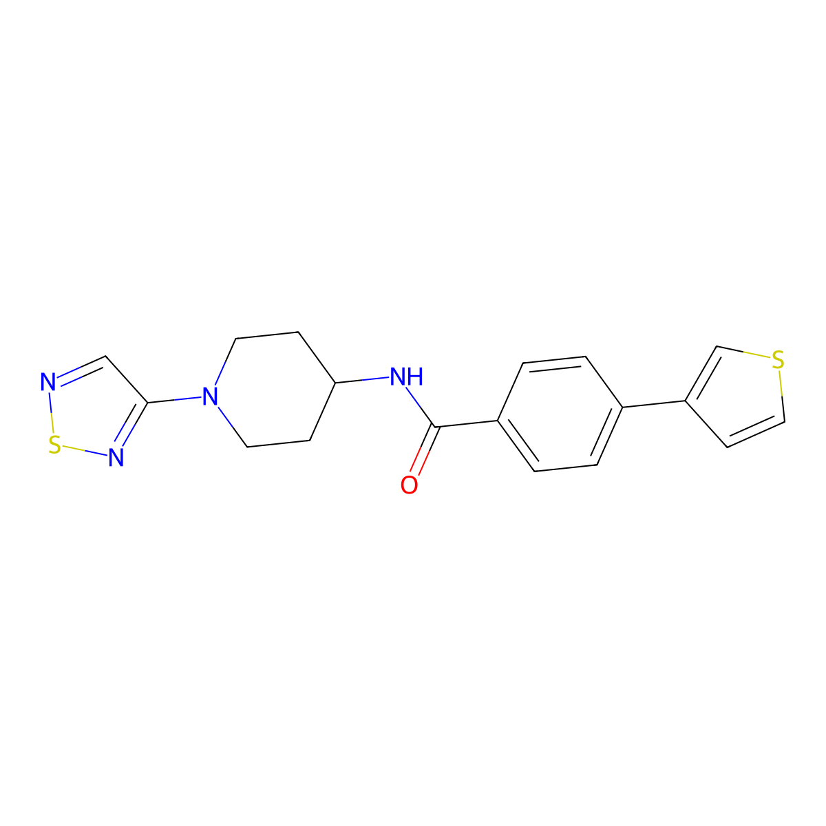 N-[1-(1,2,5-thiadiazol-3-yl)piperidin-4-yl]-4-(thiophen-3-yl)benzamide molecular structure, CAS 2177366-07-1